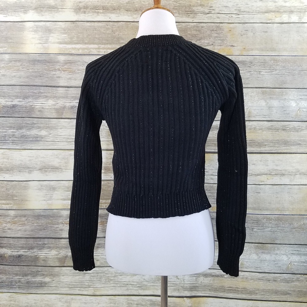 NWT Zara Black Knit Shimmer Bead Cropped Sweater - Picture 6 of 7
